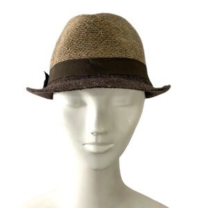 Ladies Fedora Hat‎ 100% Wool Brown Tan Burgundy Stripe 22.5” Circumference